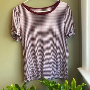 Maroon and white striped shirt